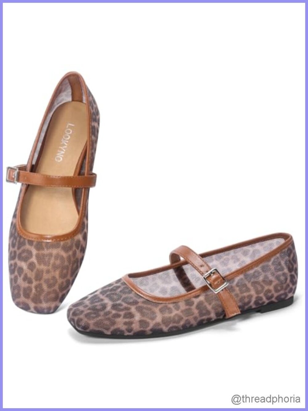 Women's Mesh Mary Jane Flats Square Toe Buckle Strap Ballet Flats